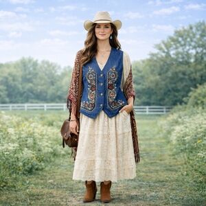 Ghinelli Embroidered Vest Size 40 Medium Beaded Wood Buttons Lined Statement